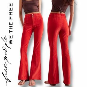 Free People Jayde Seamed Corduroy Flare Pants Jeans in the Size 32 in Lava Red